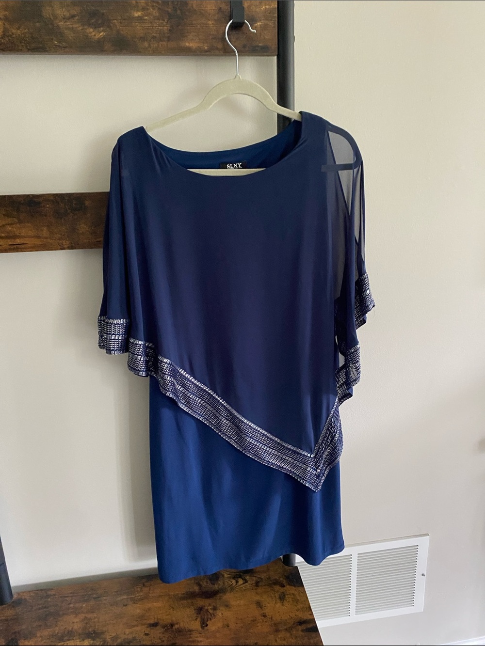 Elegant Navy Asymmetric Overlay Dress